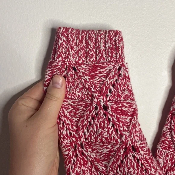 Tommy Hilfiger Heather red Diamond chunky knit cotton sweater with Pom-poms XL - Picture 5 of 10